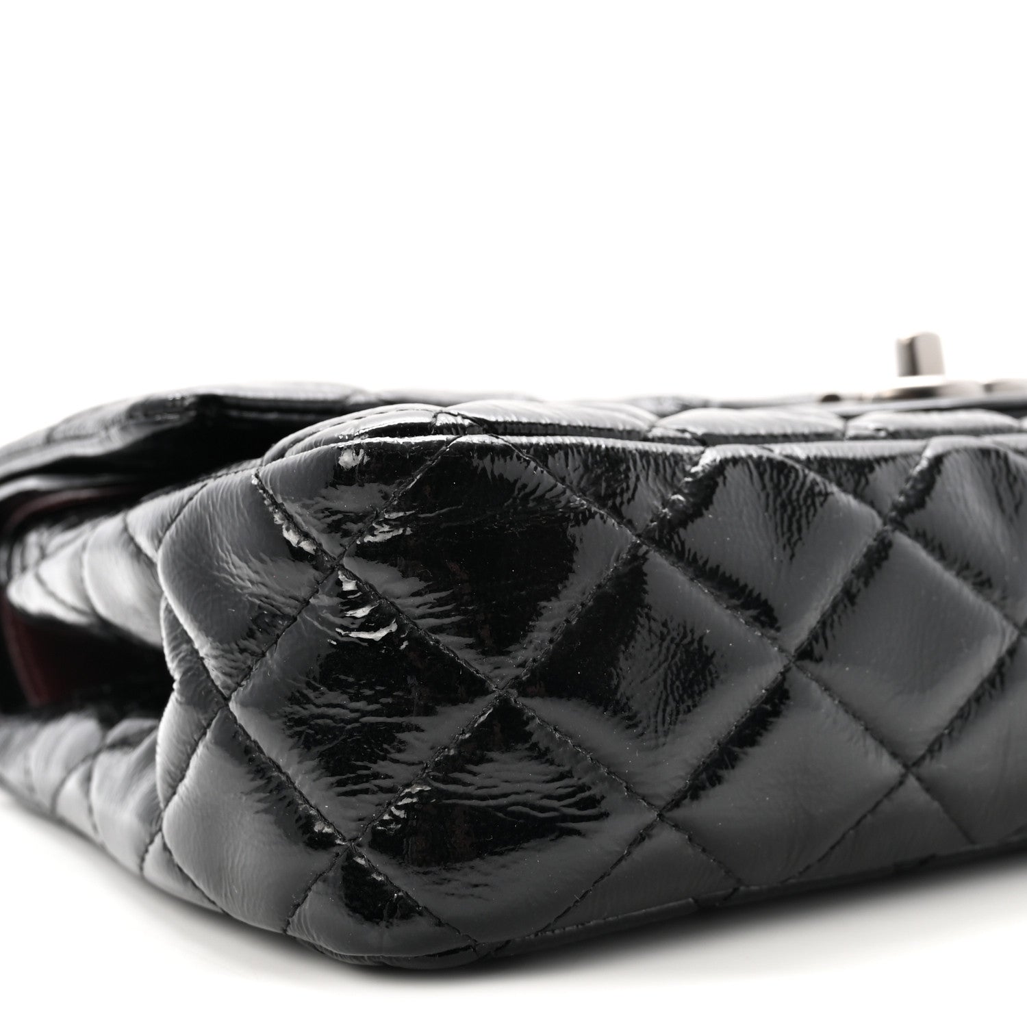 Crumpled Patent Quilted Medium Double Flap Black