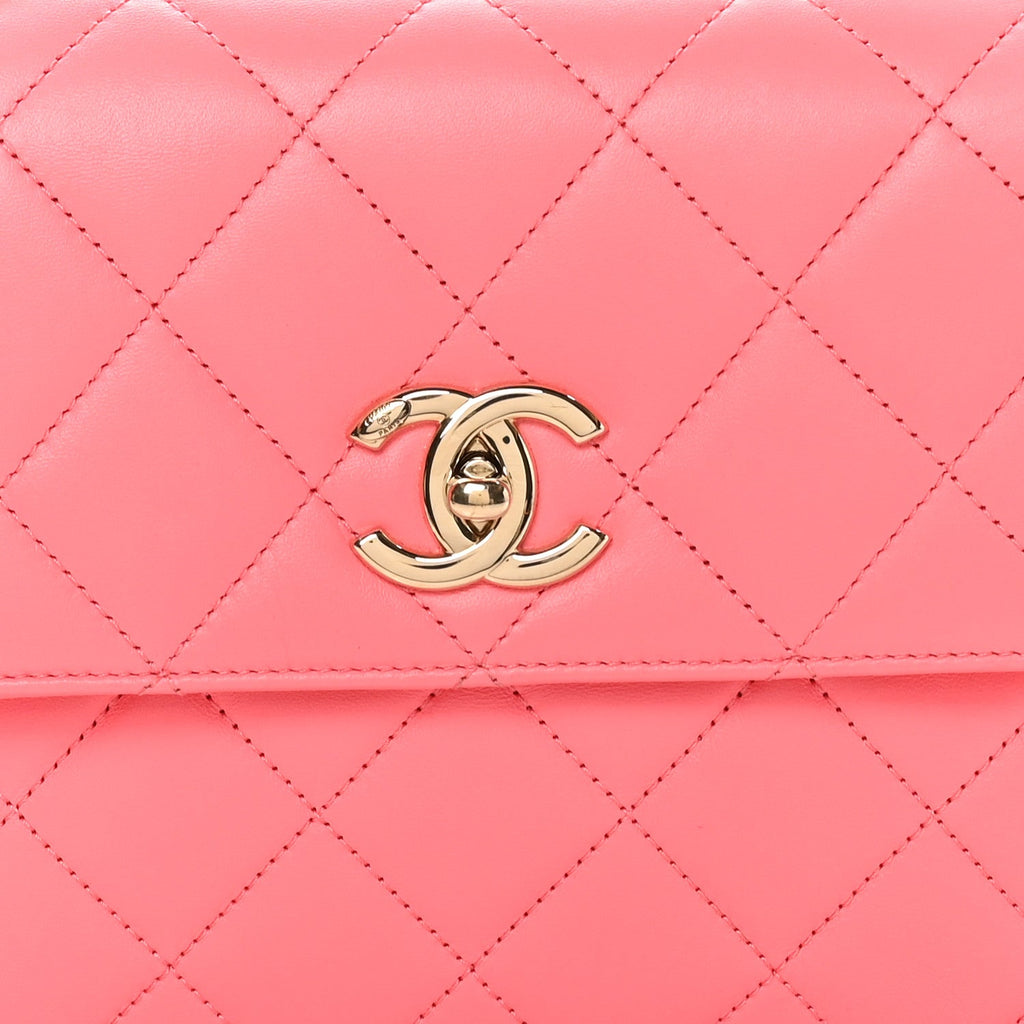 Lambskin Lacquered Quilted Mini Trendy CC Dual Handle Flap Bag Coral Pink