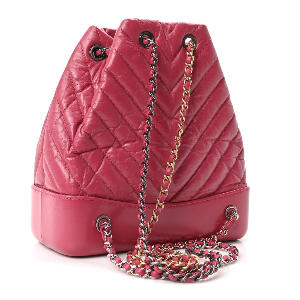 Aged Calfskin Chevron Quilted Small Gabrielle Backpack Dark Pink