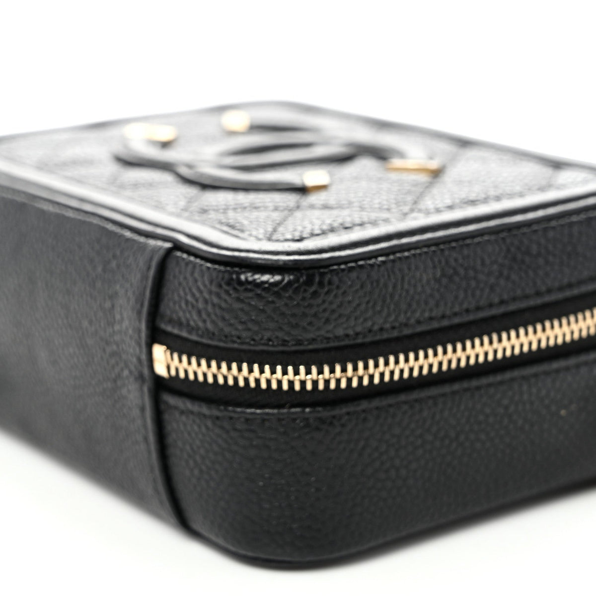 Caviar Quilted CC Filigree Vanity Clutch With Chain Black