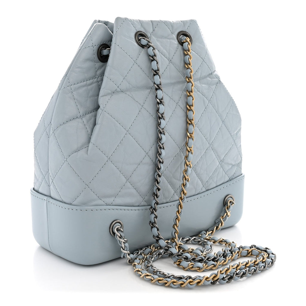Aged Calfskin Quilted Small Gabrielle Backpack Light Blue