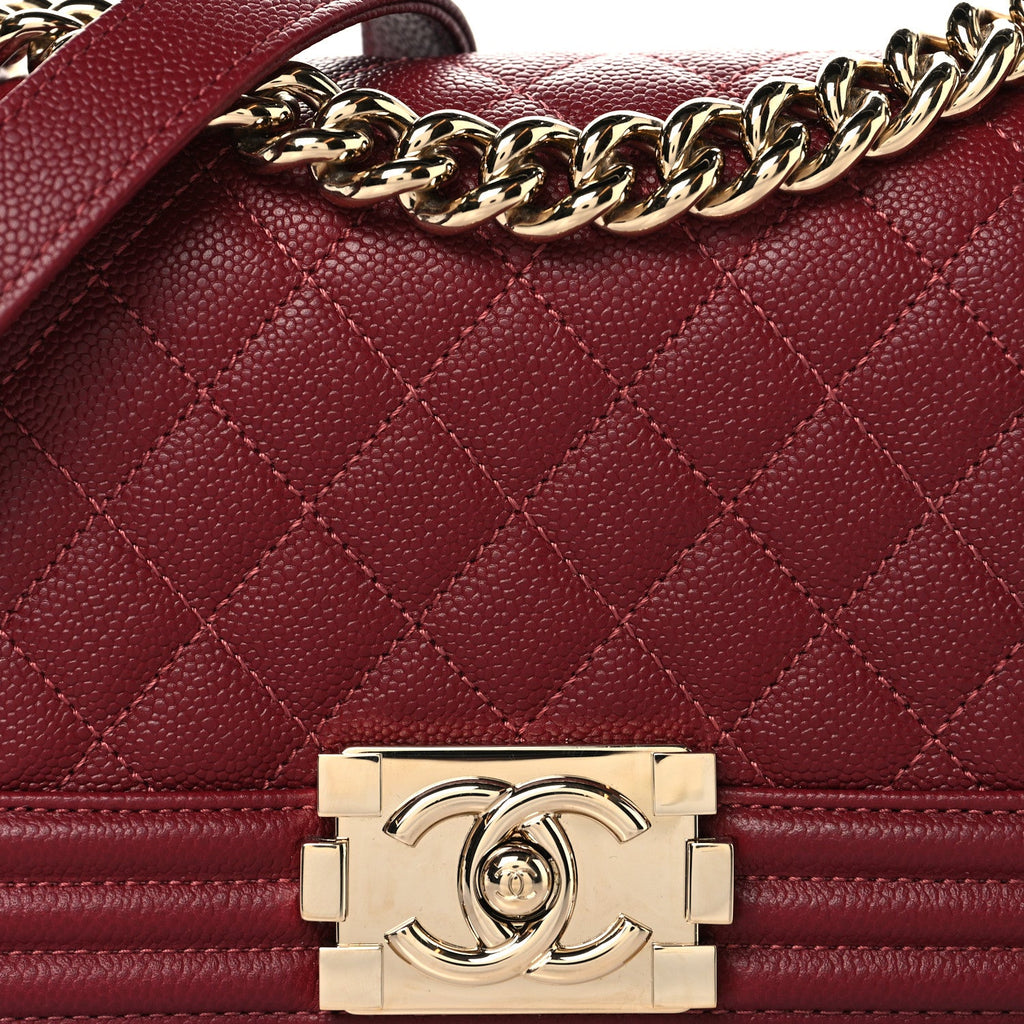 Caviar Quilted Small Boy Flap Burgundy
