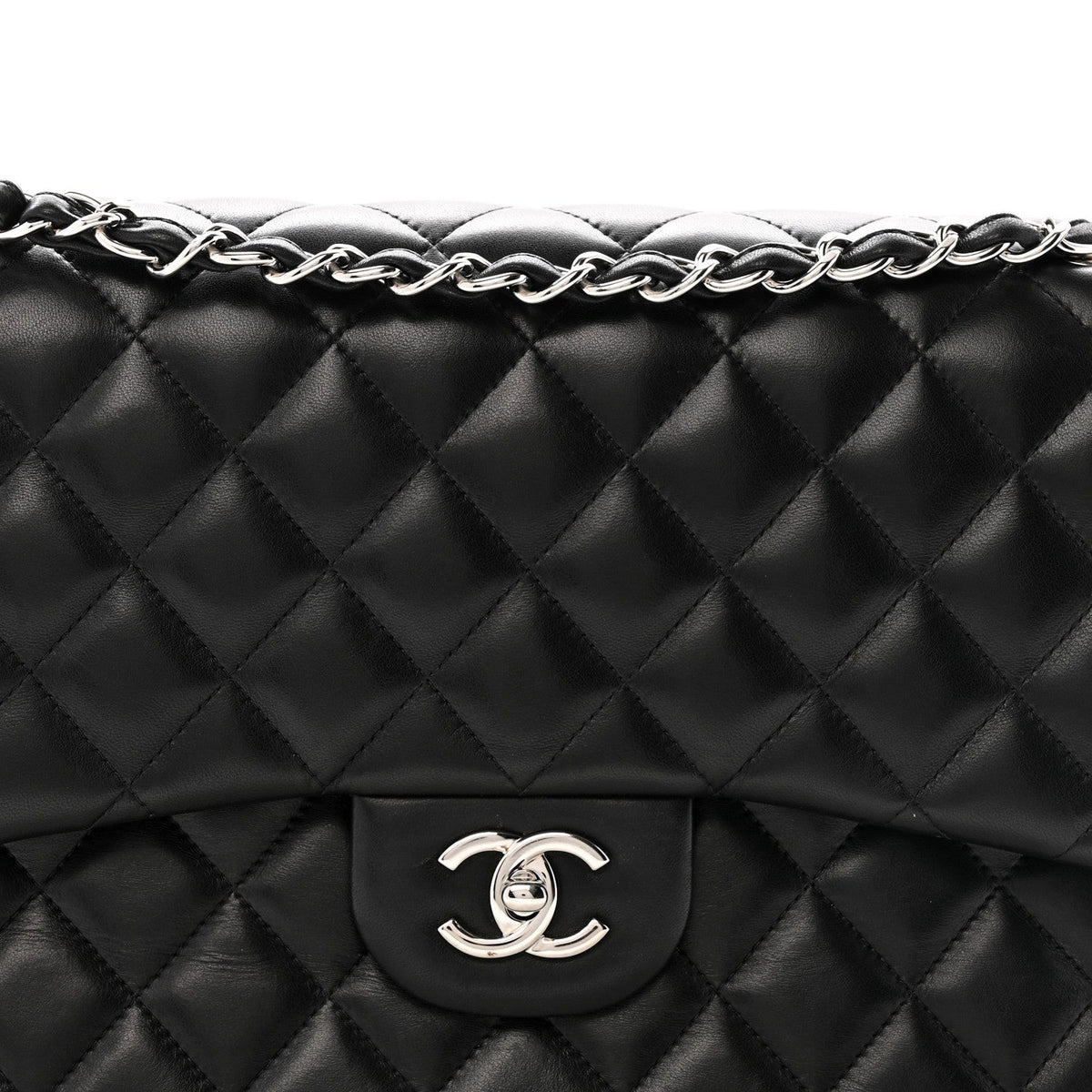 Lambskin Quilted Jumbo Double Flap Black