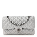 Metallic Caviar Quilted Medium Double Flap Silvery