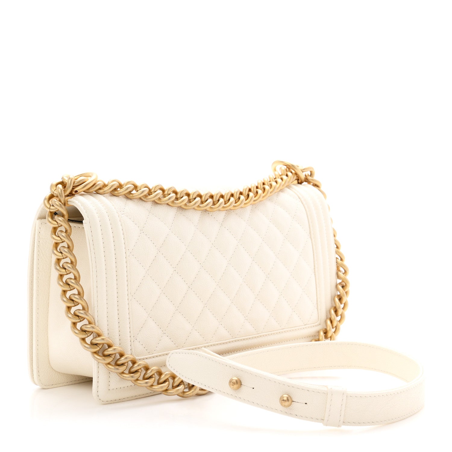 Caviar Quilted Medium Boy Flap White