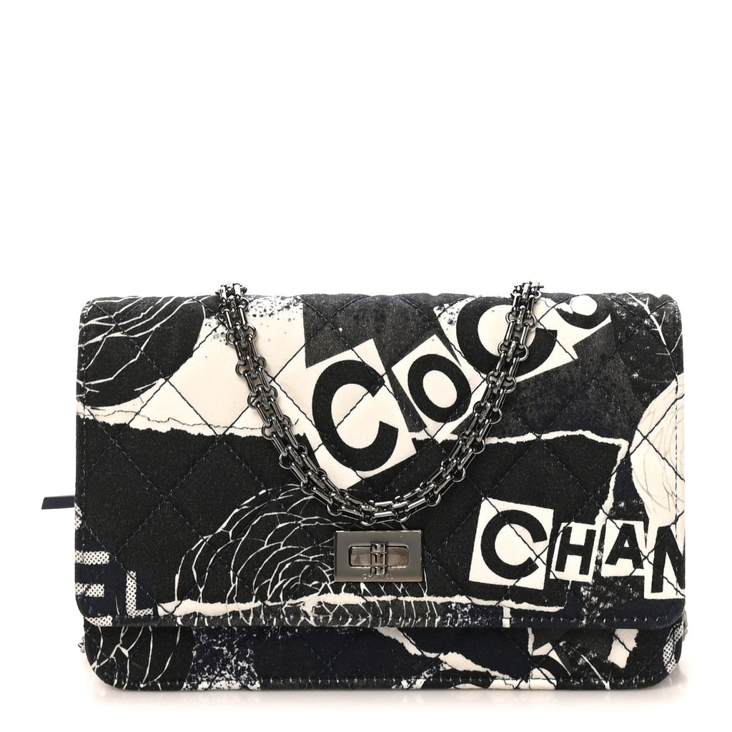 Canvas Printed Quilted 2.55 Reissue Wallet On Chain WOC White Black Navy Blue