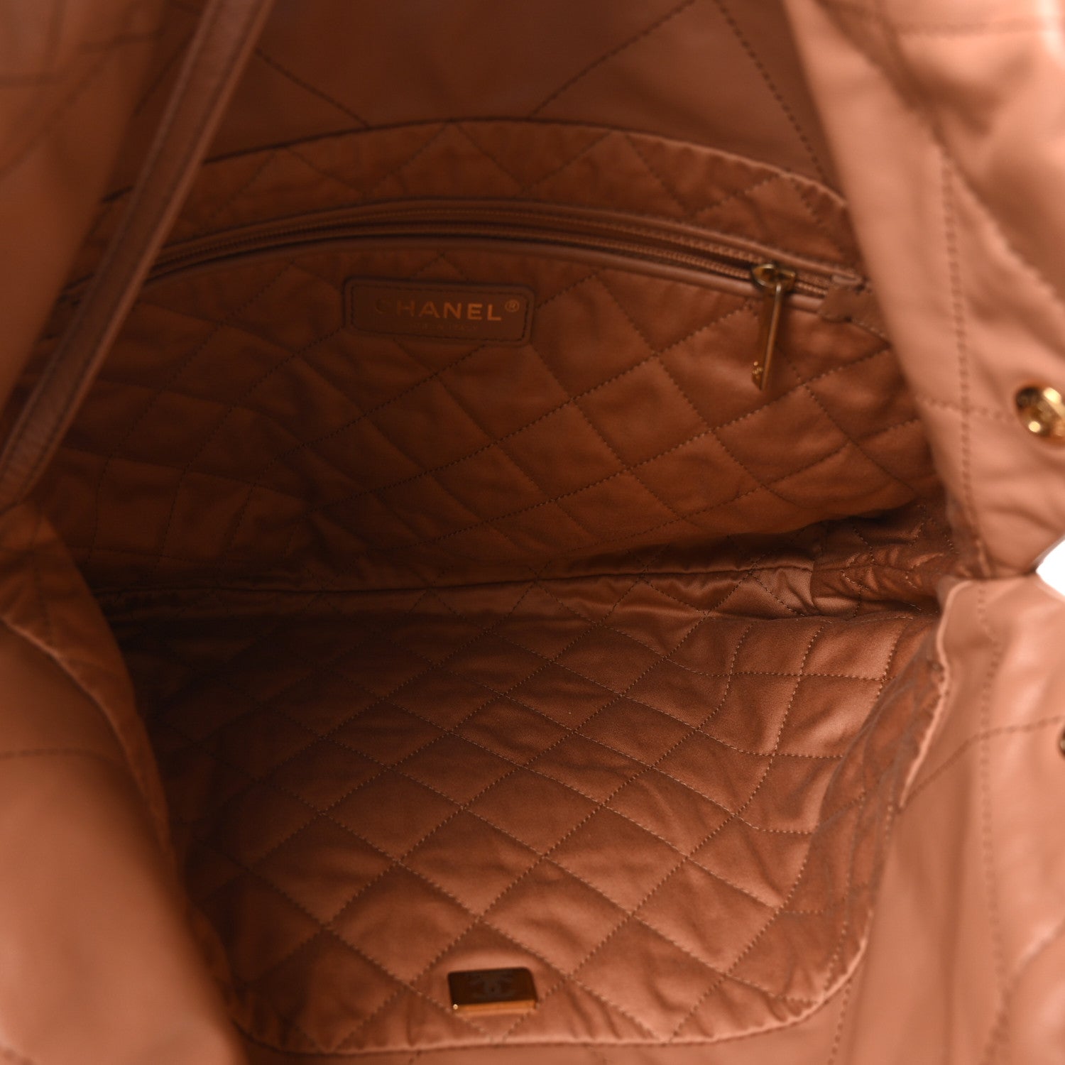 Shiny Calfskin Quilted Small Chanel 22 Camel