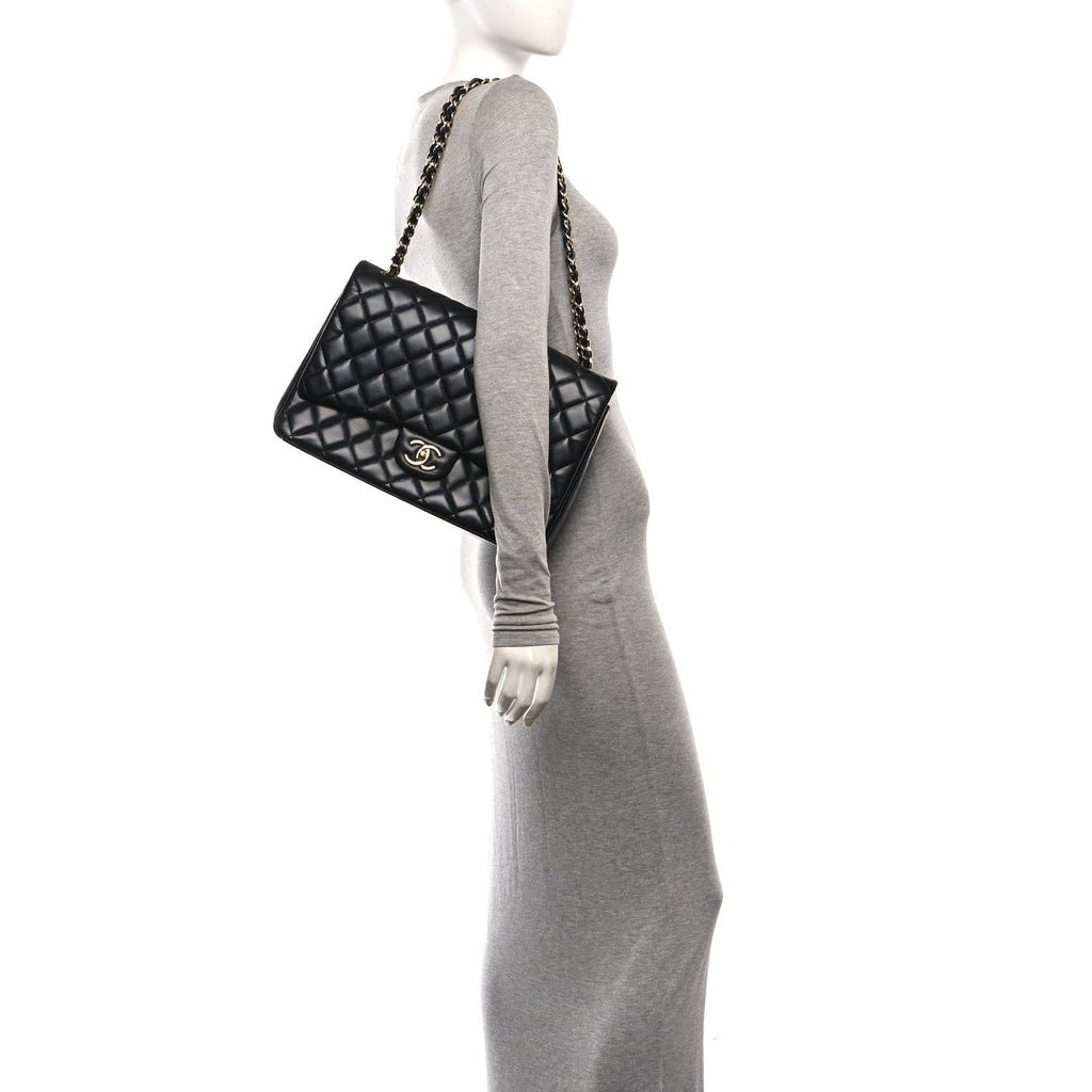 Lambskin Quilted Maxi Double Flap Black