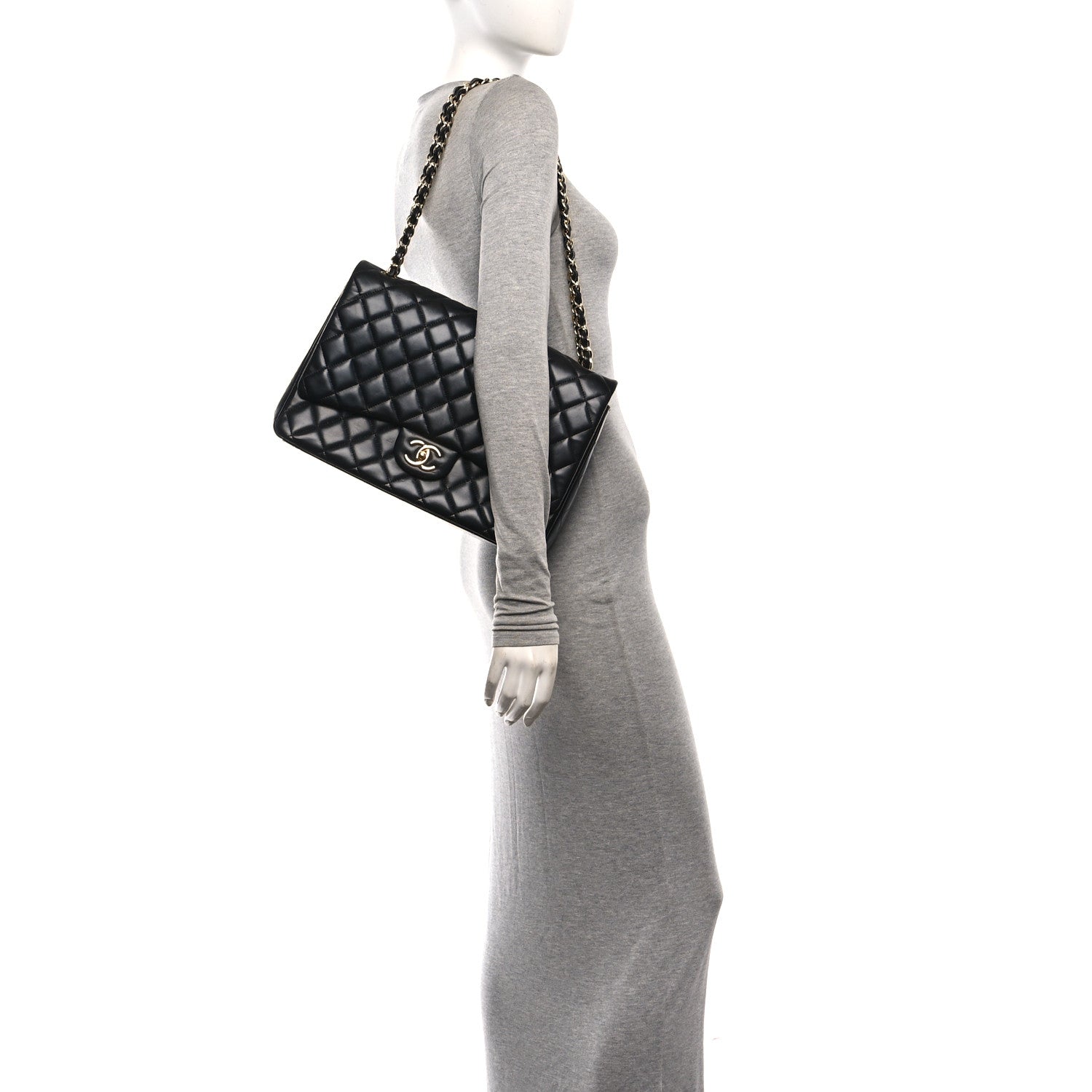 Lambskin Quilted Maxi Double Flap Black