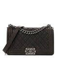 Iridescent Caviar Quilted Medium Boy Flap Dark Grey