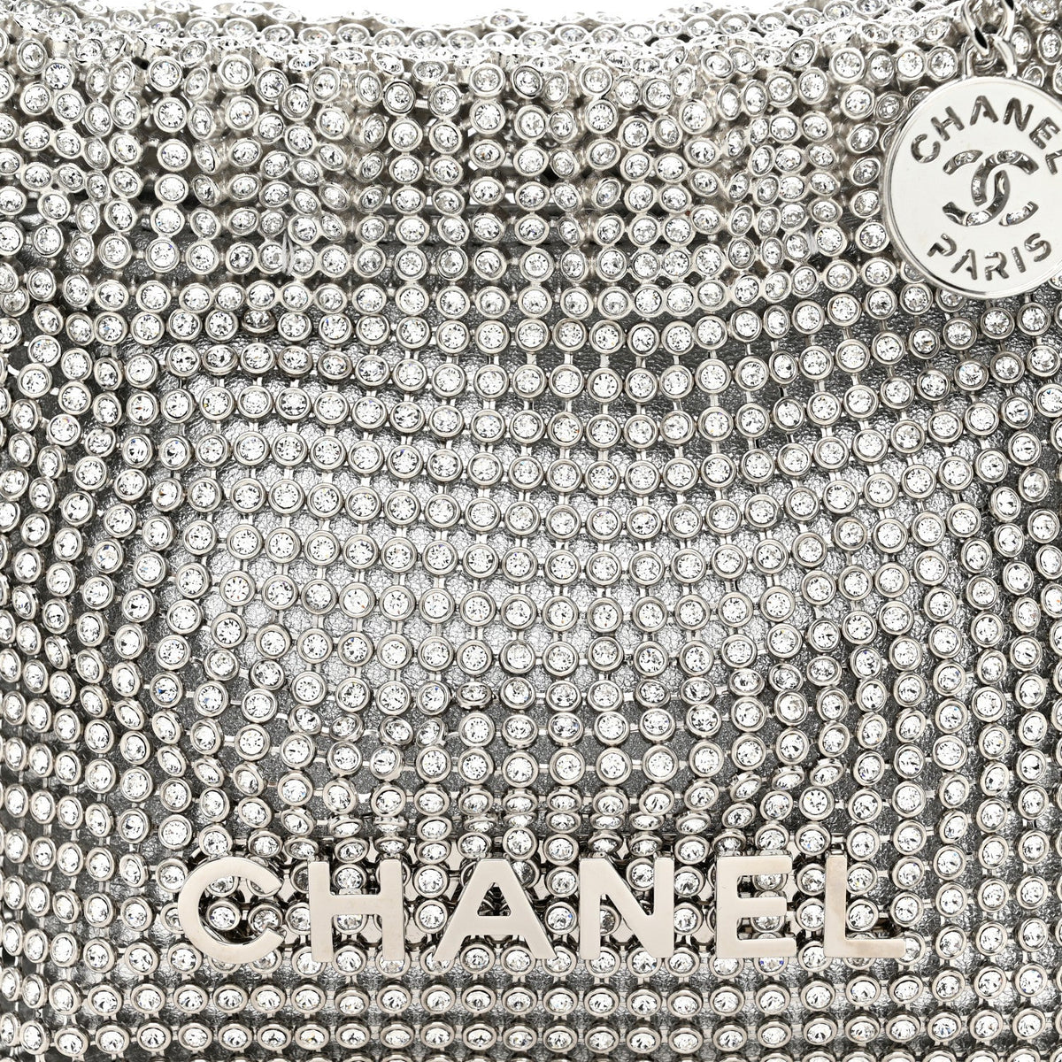 Crystal Embellished Metallic Lambskin Mini Chanel 22 Silver