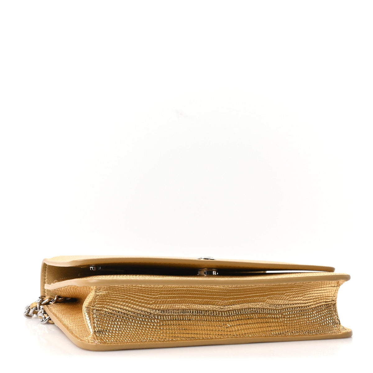 Calfskin Lizard Embossed Wallet On Chain WOC Gold