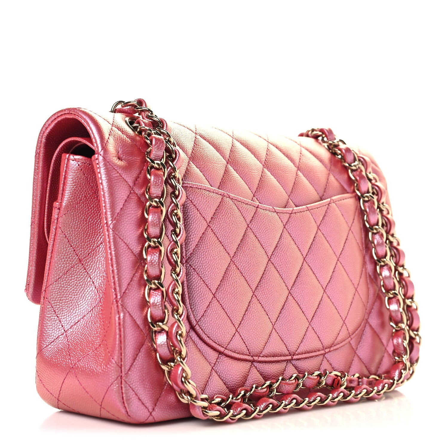 Iridescent Caviar Quilted Medium Double Flap Dark Pink