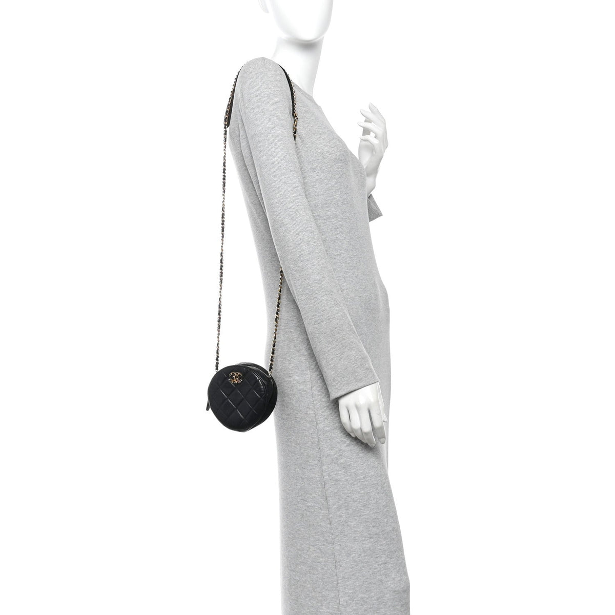 Goatskin Quilted Chanel 19 Round Clutch With Chain Black