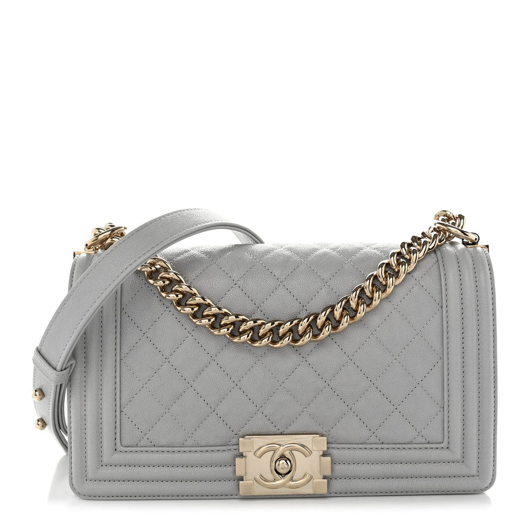 Caviar Quilted Medium Boy Flap Light Grey