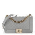 Caviar Quilted Medium Boy Flap Light Grey