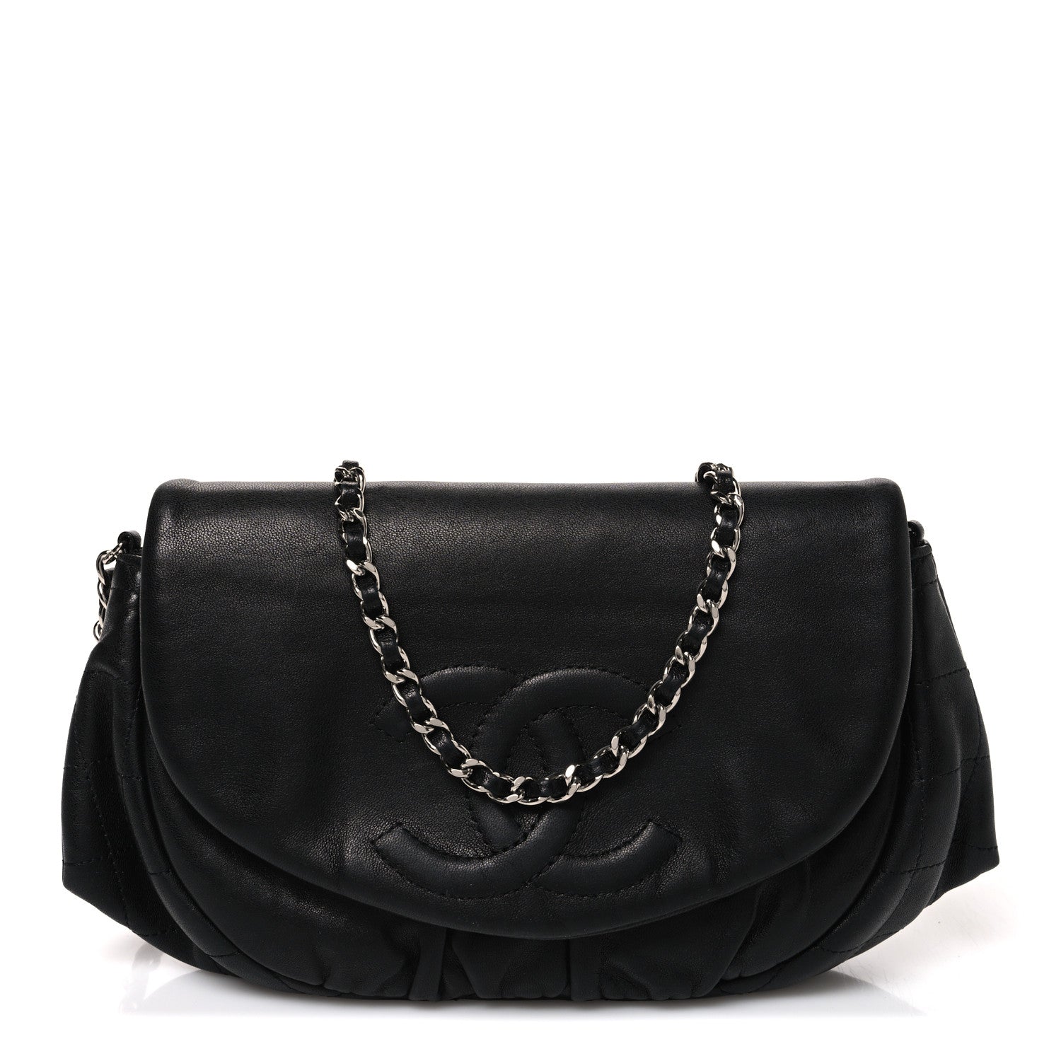 Lambskin Half Moon Wallet On Chain WOC Black