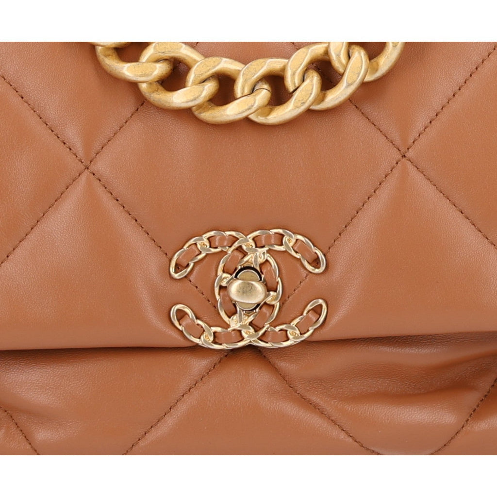 Lambskin Quilted Large Chanel 19 Flap Brown
