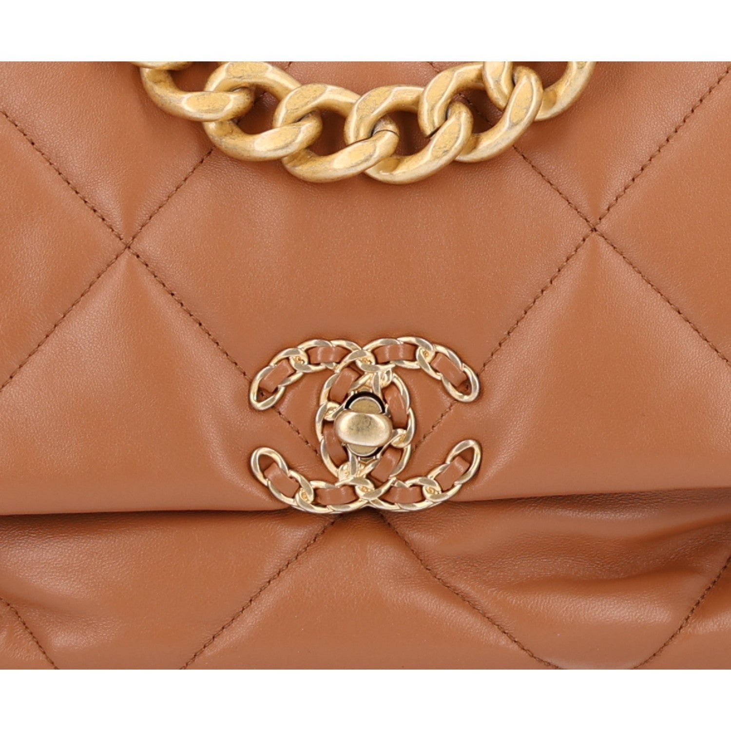 Lambskin Quilted Large Chanel 19 Flap Brown
