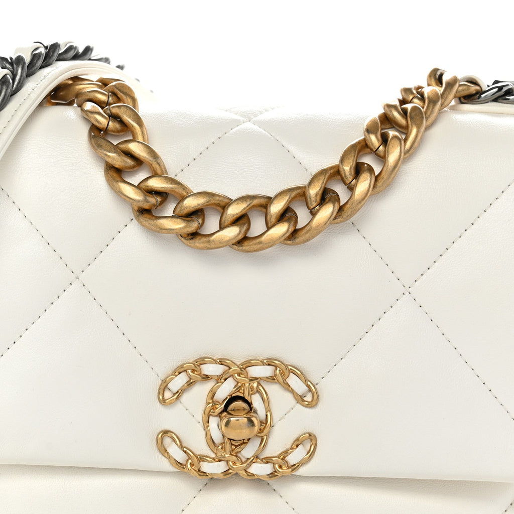 Goatskin Quilted Medium Chanel 19 Flap White