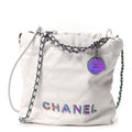 Shiny Calfskin Quilted Rainbow Mini Chanel 22 White