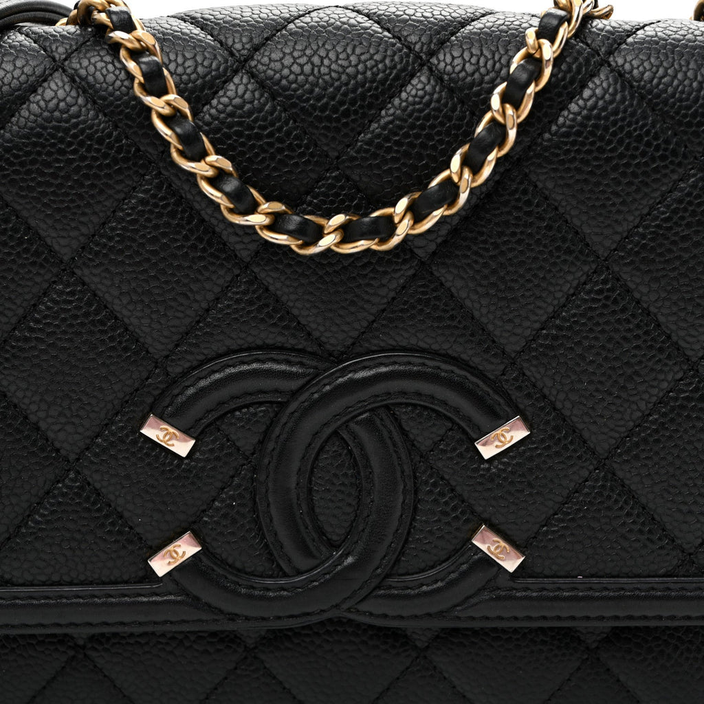 Caviar Quilted Small CC Filigree Flap Black