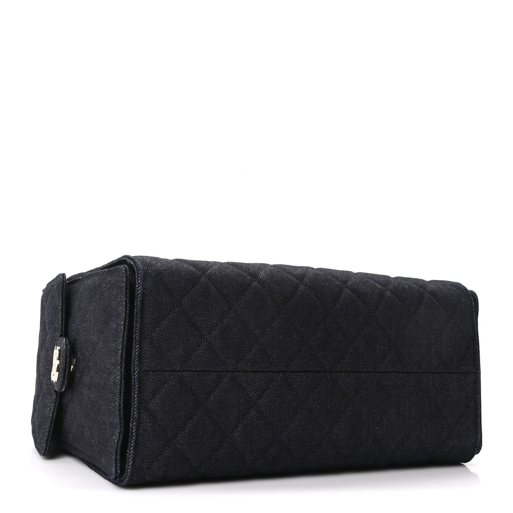 Denim Quilted Medium Chanel 25 Handbag Dark Blue