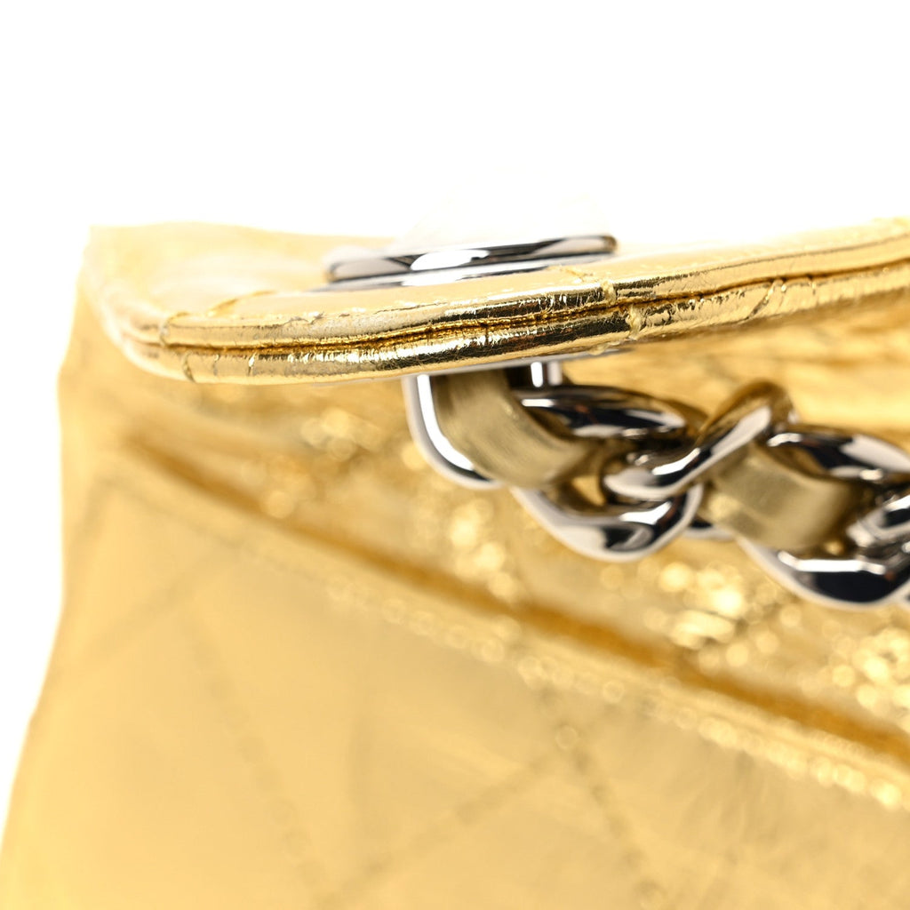 Metallic Aged Calfskin Quilted Small Chanel 25 Handbag Gold