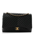 Lambskin Chevron Quilted Maxi Double Flap Black