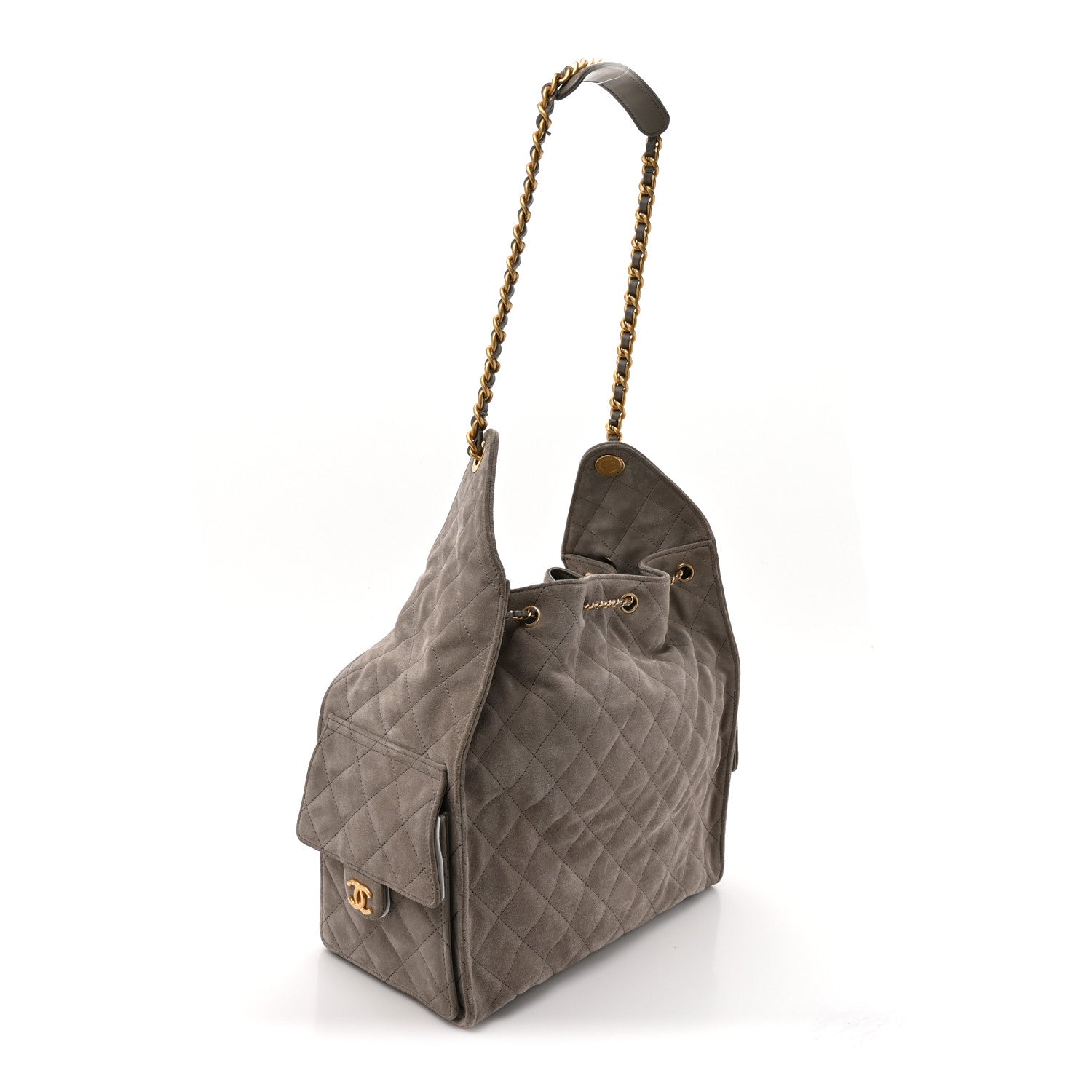 Suede Quilted Medium Chanel 25 Handbag Dark Grey