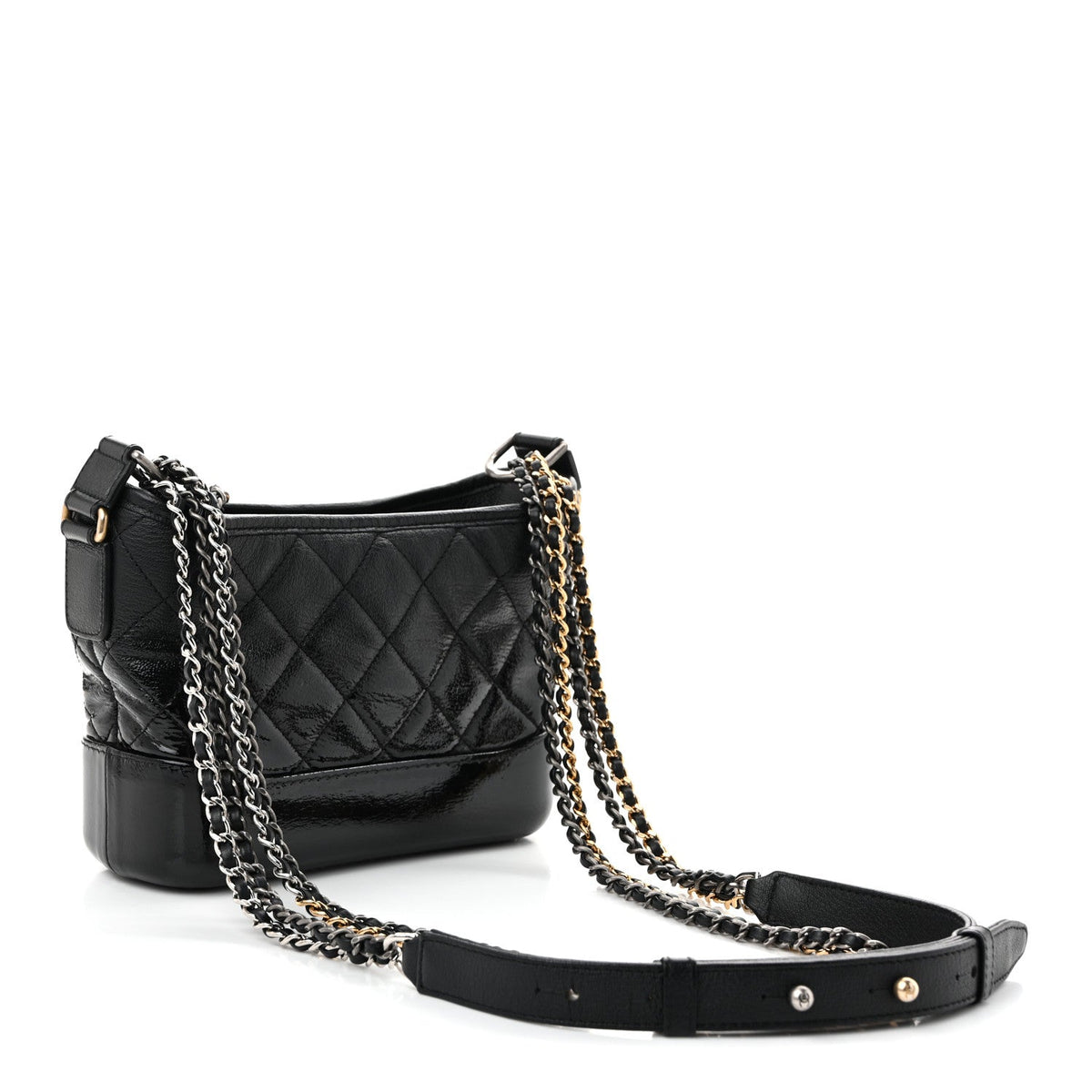 Patent Goatskin Quilted Small Gabrielle Hobo Black