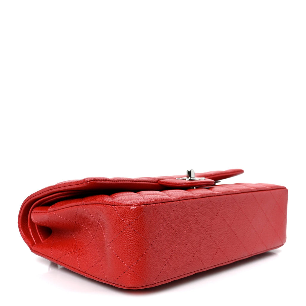 Caviar Quilted Medium Double Flap Red