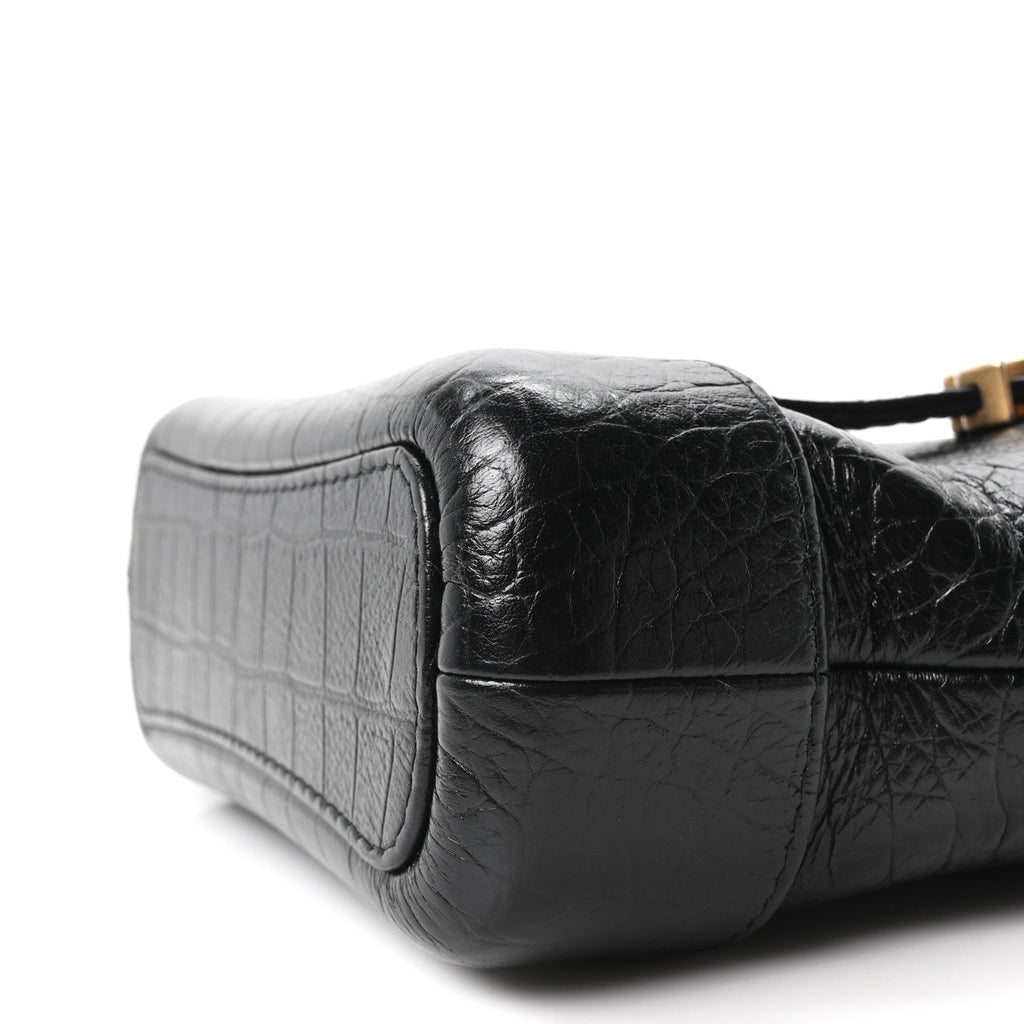 Calfskin Crocodile Embossed Small Gabrielle Cocodile Hobo Black