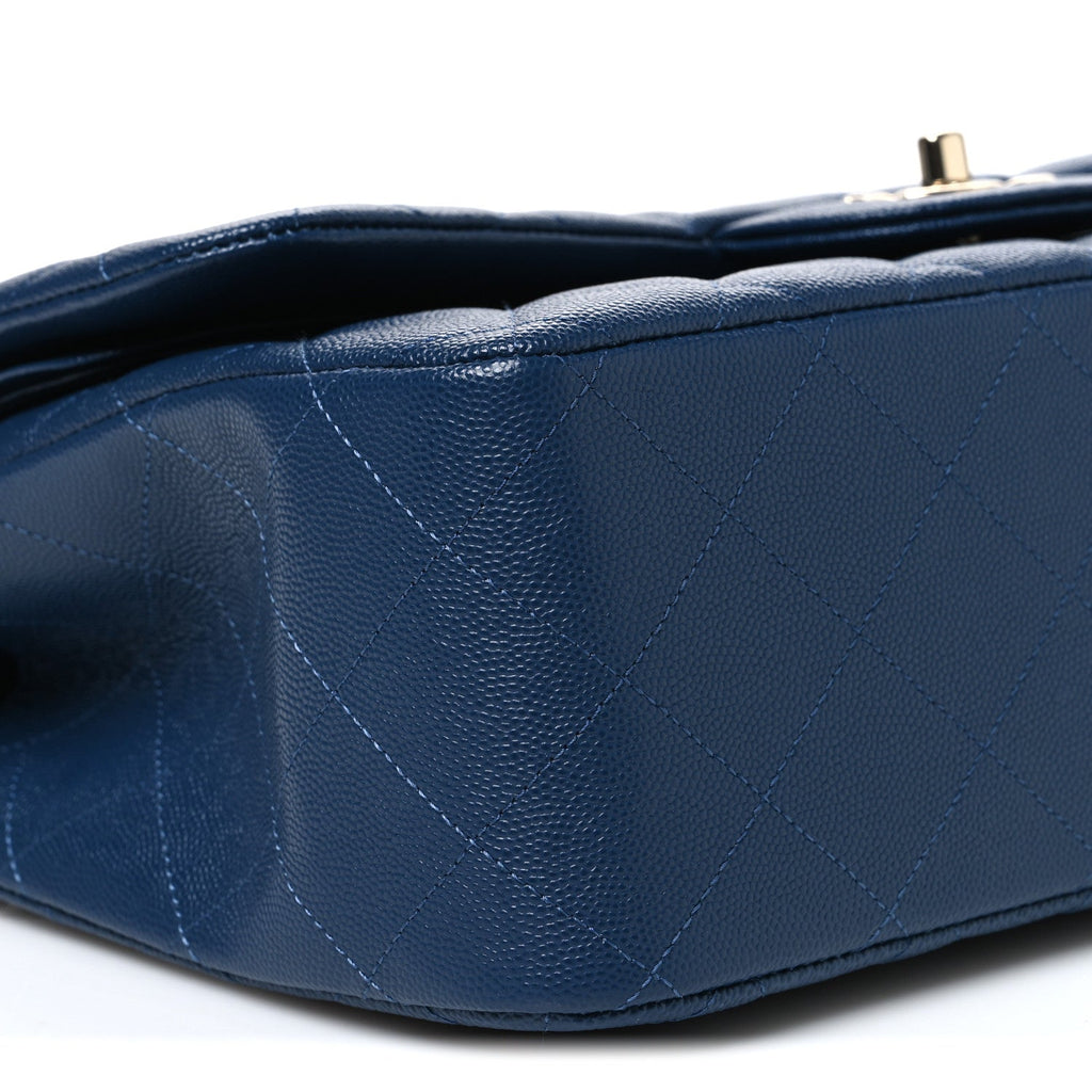 Caviar Quilted Jumbo Double Flap Navy Blue