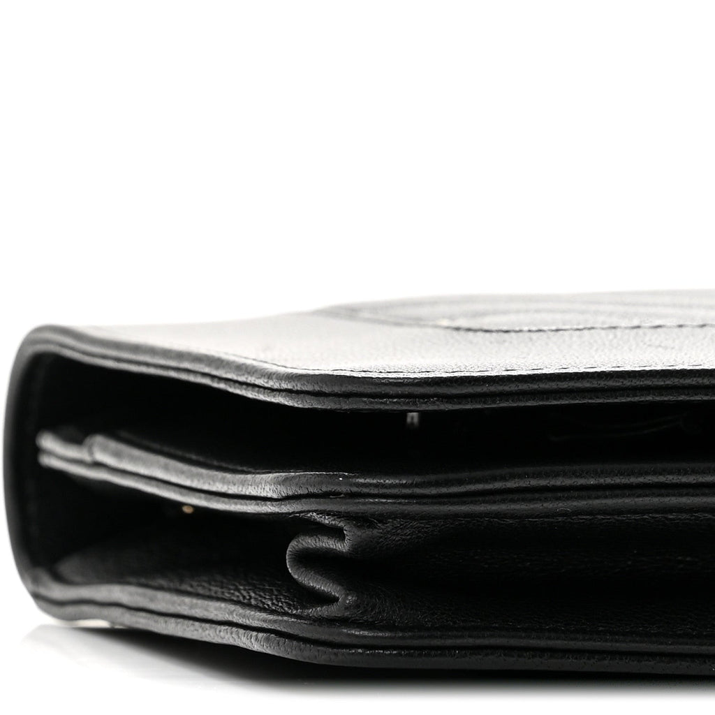 Caviar Sheepskin Chevron Quilted Vintage Mademoiselle Wallet On Chain WOC Black
