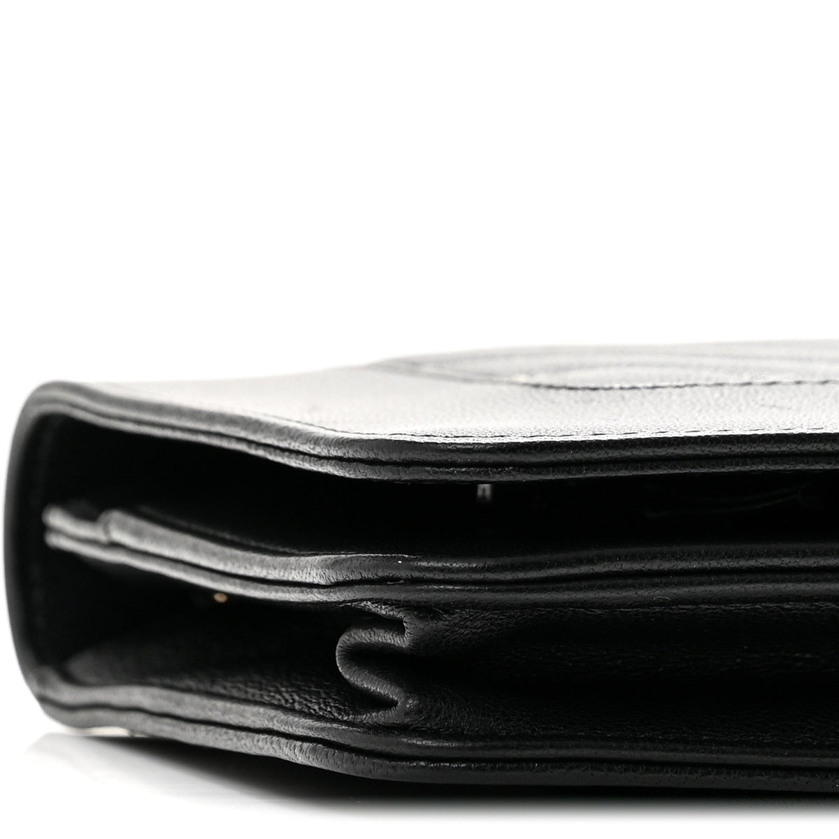 Caviar Sheepskin Chevron Quilted Vintage Mademoiselle Wallet On Chain WOC Black