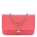 Grained Calfskin Quilted CC Box Wallet On Chain WOC Pink