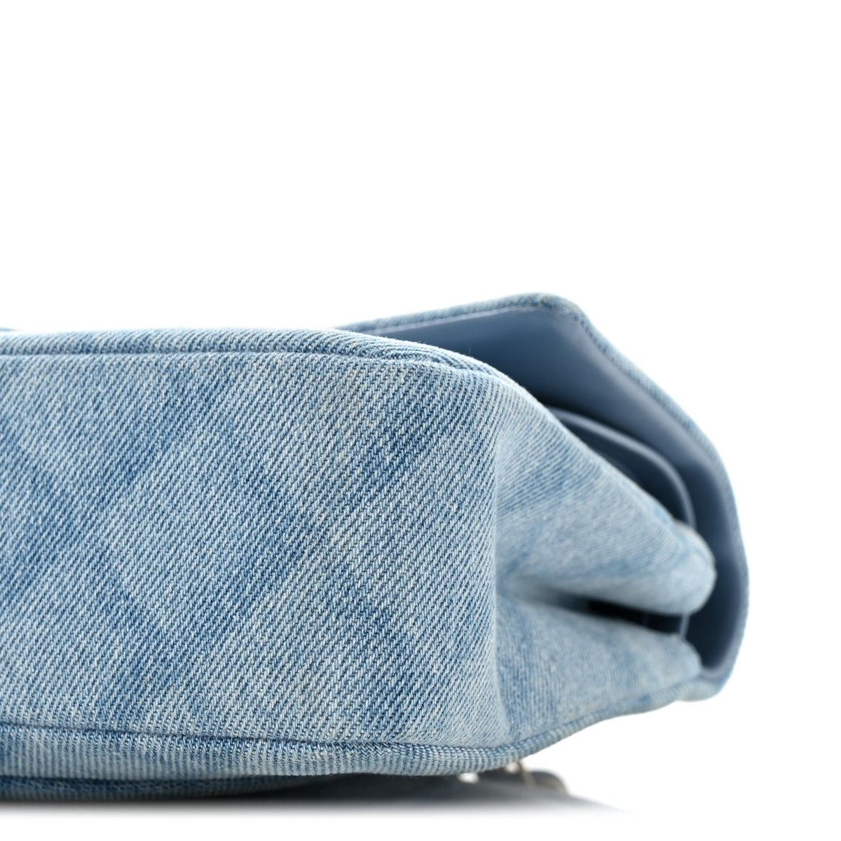 Printed Denim Quilted Medium Double Flap Light Blue