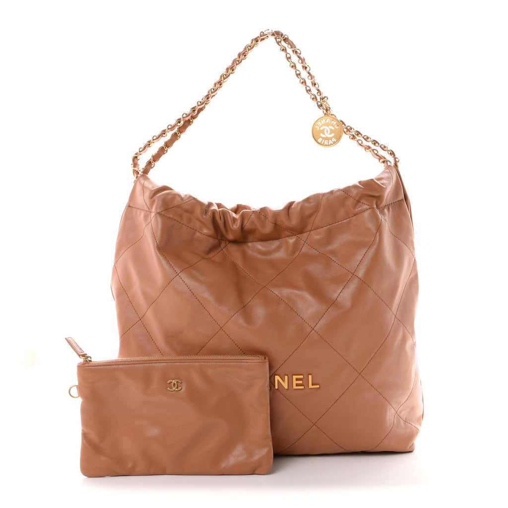Shiny Calfskin Quilted Chanel 22 Camel