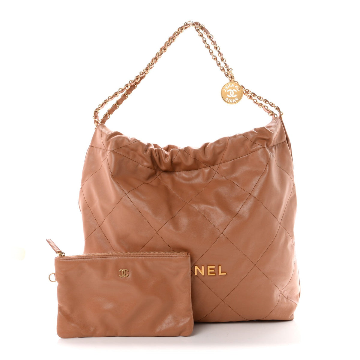 Shiny Calfskin Quilted Chanel 22 Camel