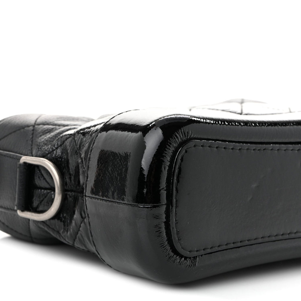 Patent Goatskin Quilted Small Gabrielle Hobo Black