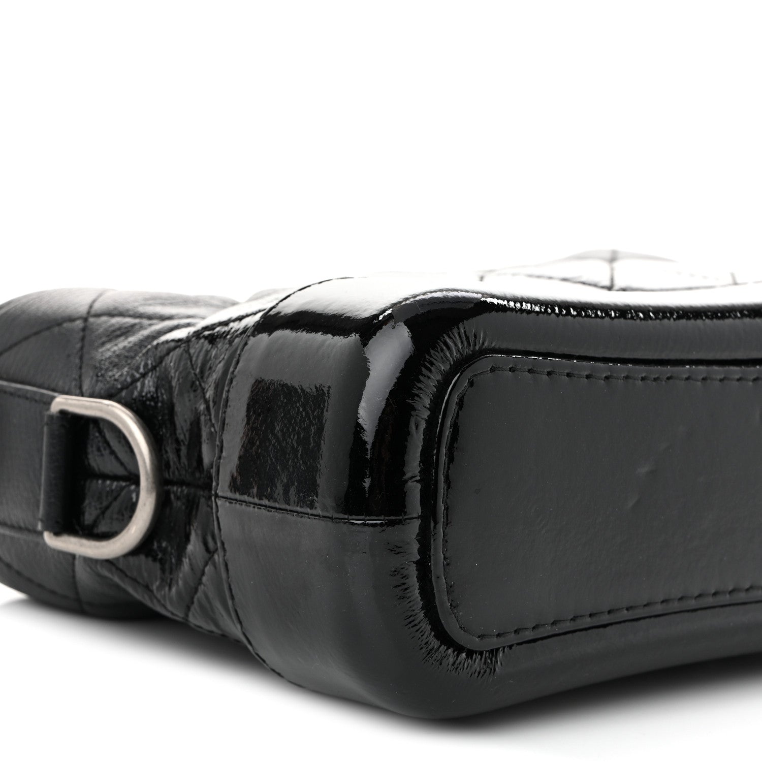Patent Goatskin Quilted Small Gabrielle Hobo Black