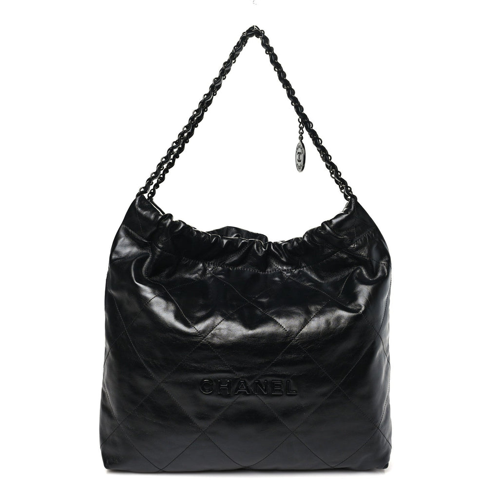 Shiny Calfskin Quilted Large Chanel 22 So Black