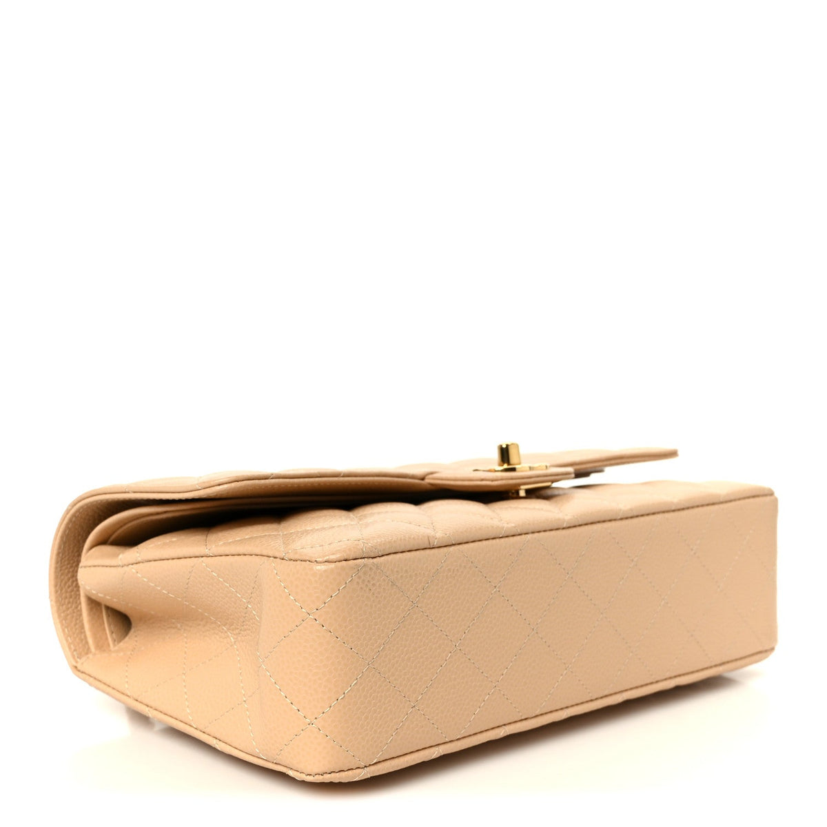 Caviar Quilted Medium Double Flap Beige