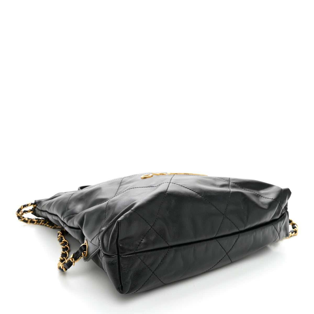 Shiny Calfskin Quilted Chanel 22 Backpack Black