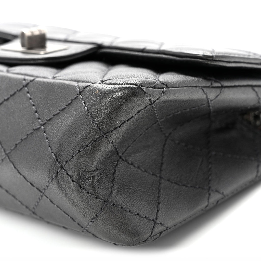 Metallic Sheepskin Quilted 2.55 Reissue Mini Flap Dark Silver