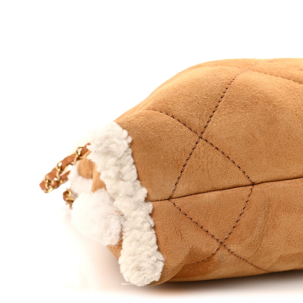 Suede Shearling Quilted Small Chanel 22 Brown White