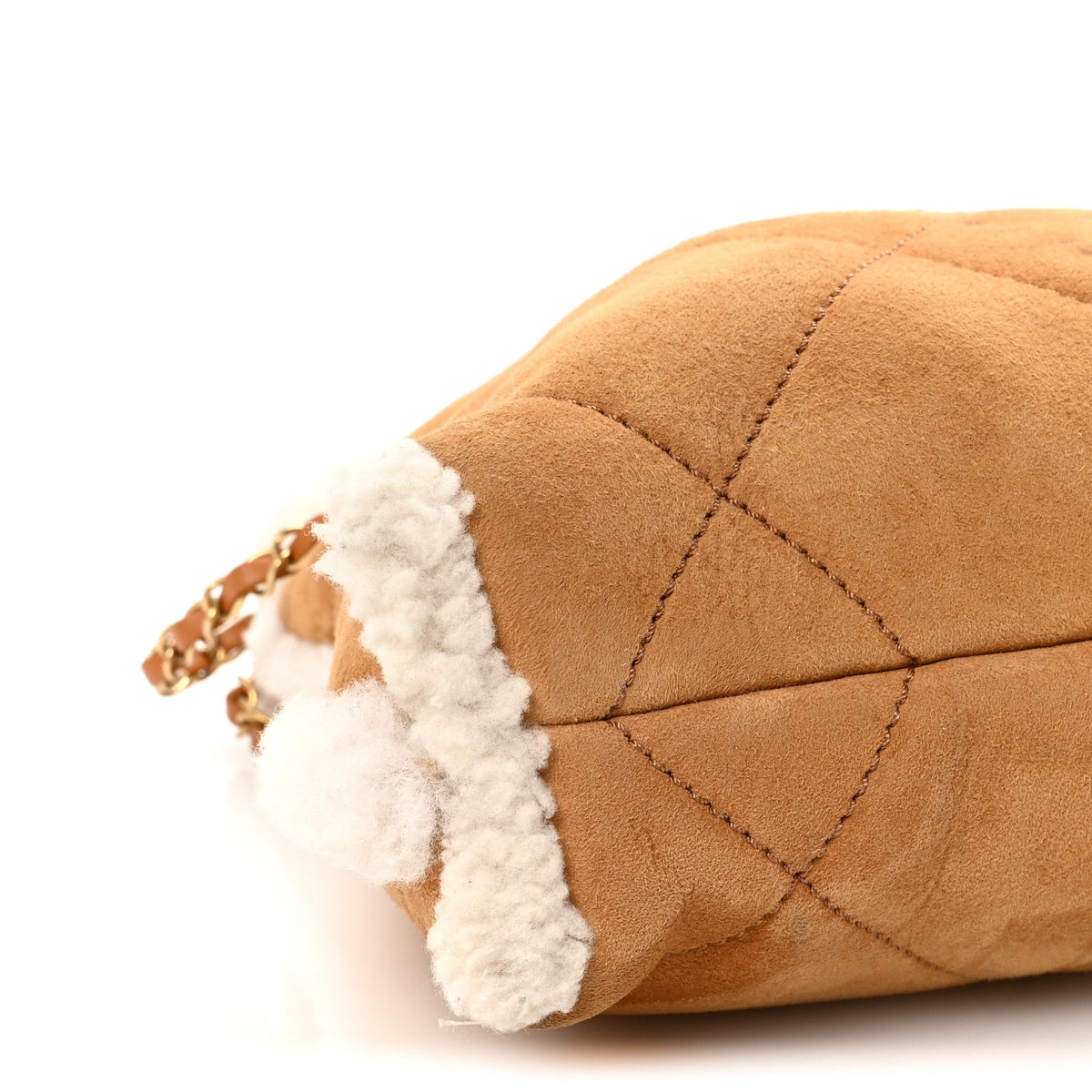 Suede Shearling Quilted Small Chanel 22 Brown White