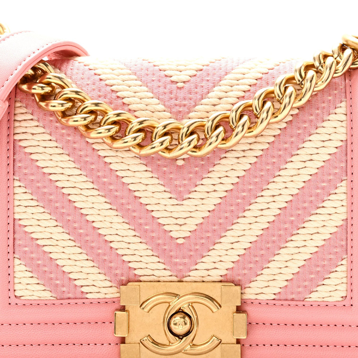 Fabric Chevron Braided Small Boy Flap Pink Ivory Pink Ivory