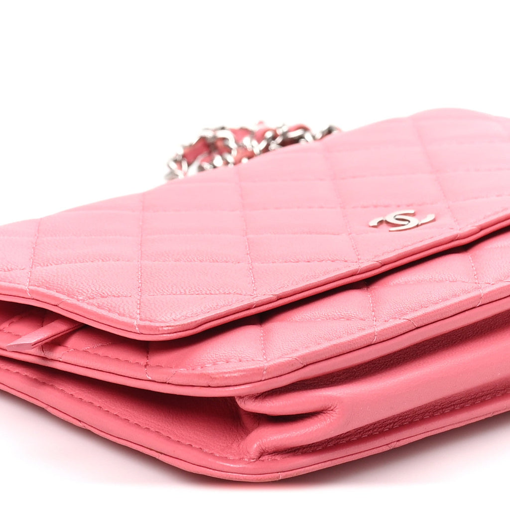 Lambskin Quilted Wallet On Chain WOC Pink